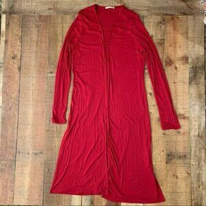 Active USA red ribbed knit midi length lightweight open front cardigan - 1XL